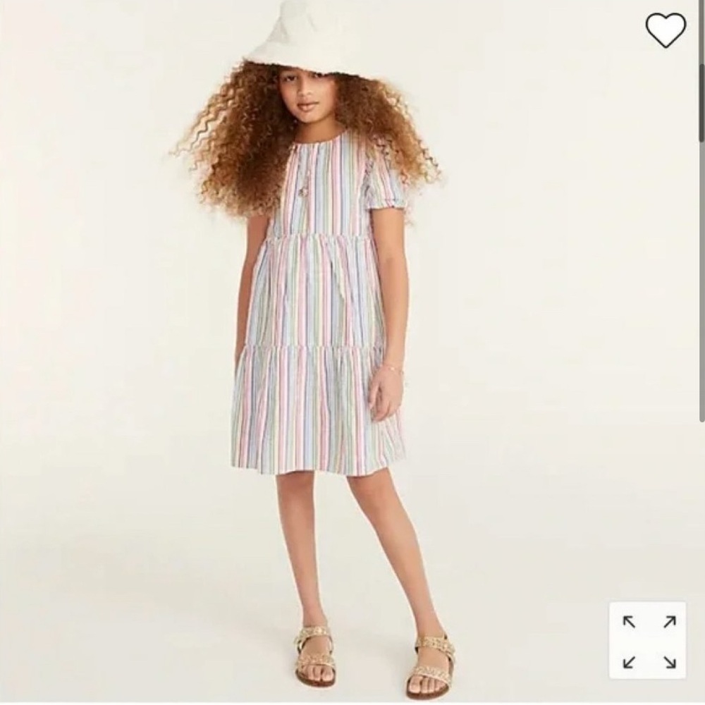 Crewcuts Girls' Puff-Sleeve Dress in Rainbow Seersucker - Size 10